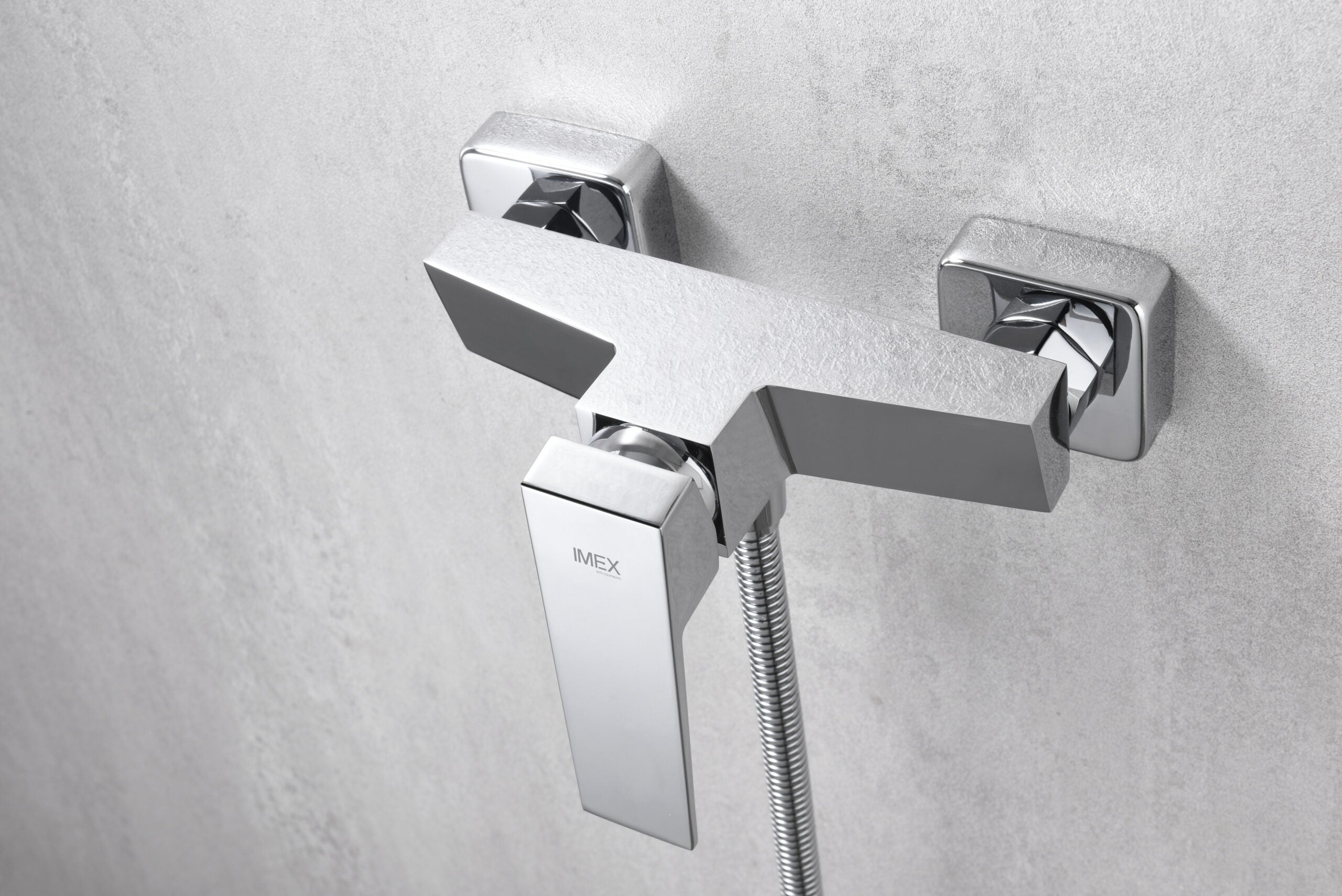 IMEX Miscelatore doccia cromato in ottone e zama con tubo flessibile in acciaio 180 cm supporto doccia in ABS doccetta rotonda monocomando cartuccia ceramica Ø35 mm - Modello Imex-BDAR025-5