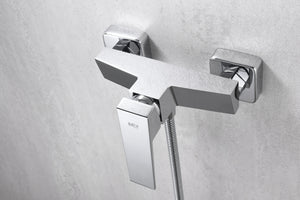 IMEX Miscelatore doccia cromato in ottone e zama con tubo flessibile in acciaio 180 cm supporto doccia in ABS doccetta rotonda monocomando cartuccia ceramica Ø35 mm - Modello Imex-BDAR025-5