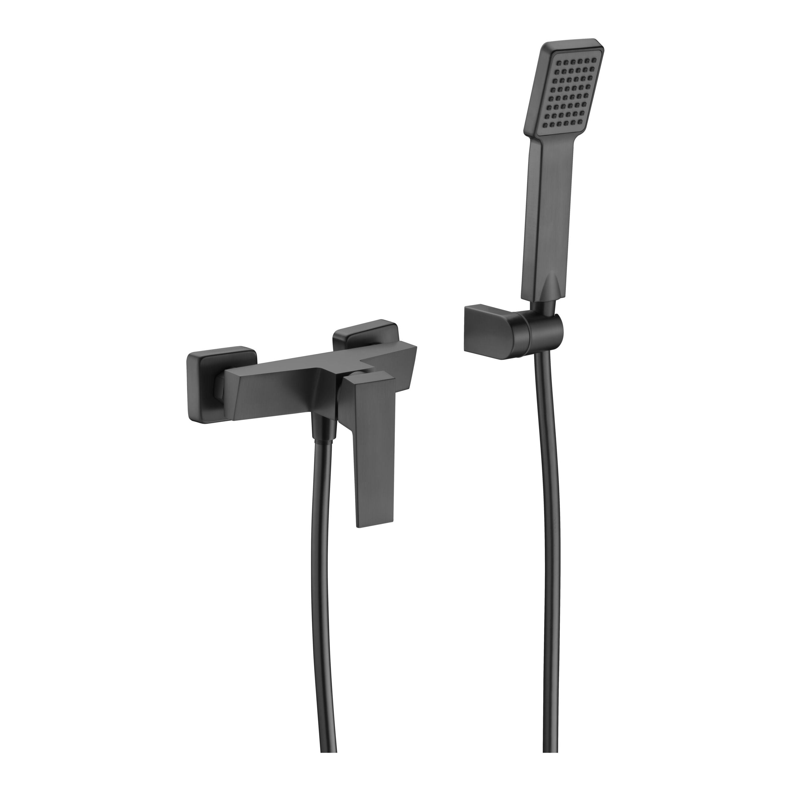 IMEX Miscelatore doccia in ottone con finitura black gun metal PVD manopola quadrata tubo flessibile 180 cm in PVC portamanopola in ABS cartuccia ceramica Ø35 mm Modello Imex-BDAR025-5BGM Art Blac