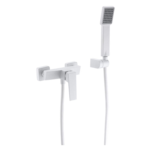 IMEX Miscelatore doccia in ottone e zama bianco opaco con cartuccia ceramica Ø35 mm tubo flessibile PVC 180 cm portamanopola in ABS manopola quadrata Imex-BDAR025-5BL Art