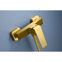 IMEX Miscelatore doccia in ottone con finitura oro spazzolato tubo flessibile metallo 180 cm portamanopola ABS manopola quadrata cartuccia ceramica Ø35 mm – Modello Imex-BDAR025-5OC