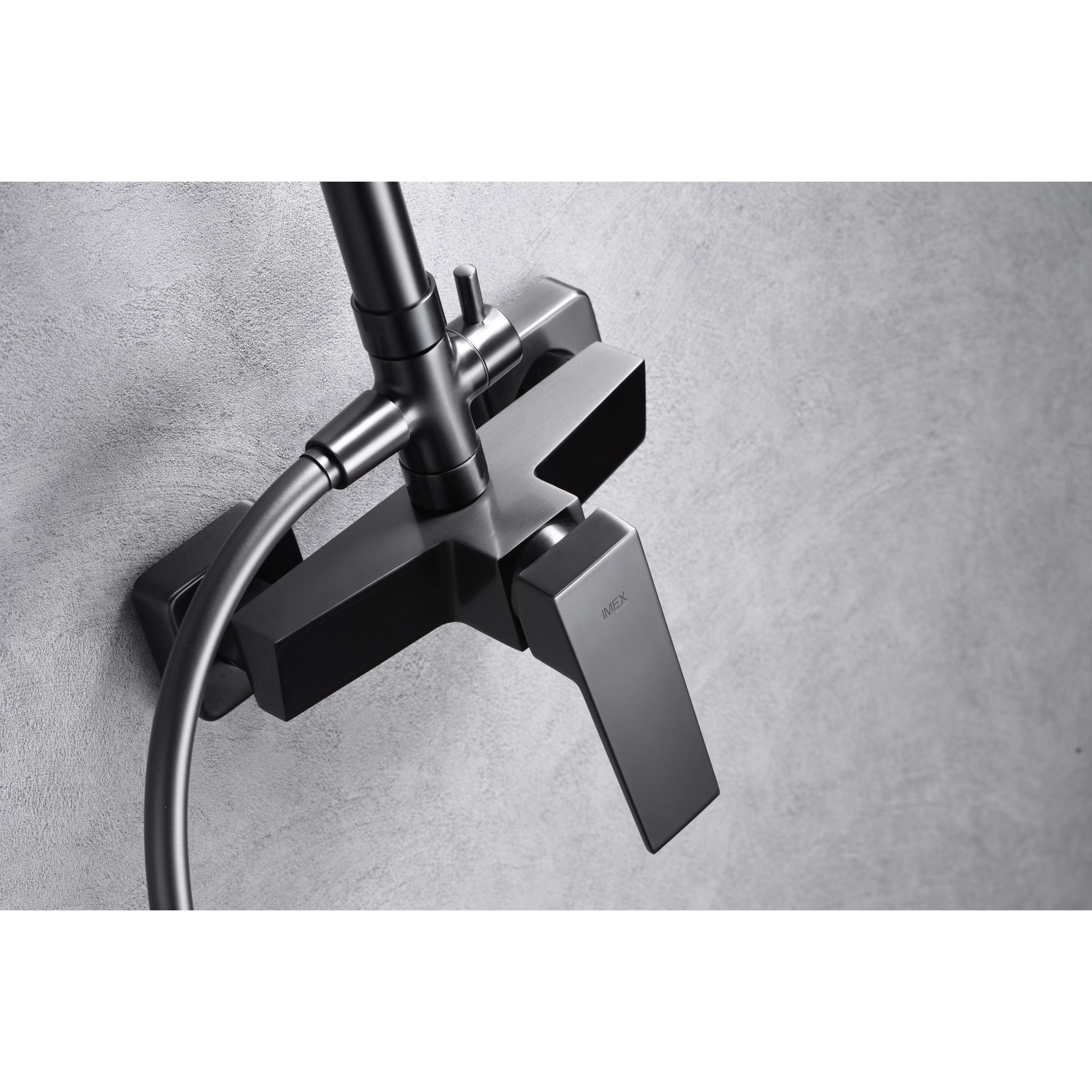 IMEX Set doccia monocomando ART in ottone con miscelatore asta doccia estensibile acciaio inox S304 soffione extra piatto 20x20 cm anticalcare finitura PVD black gun metal Imex-BDAR025-BGM