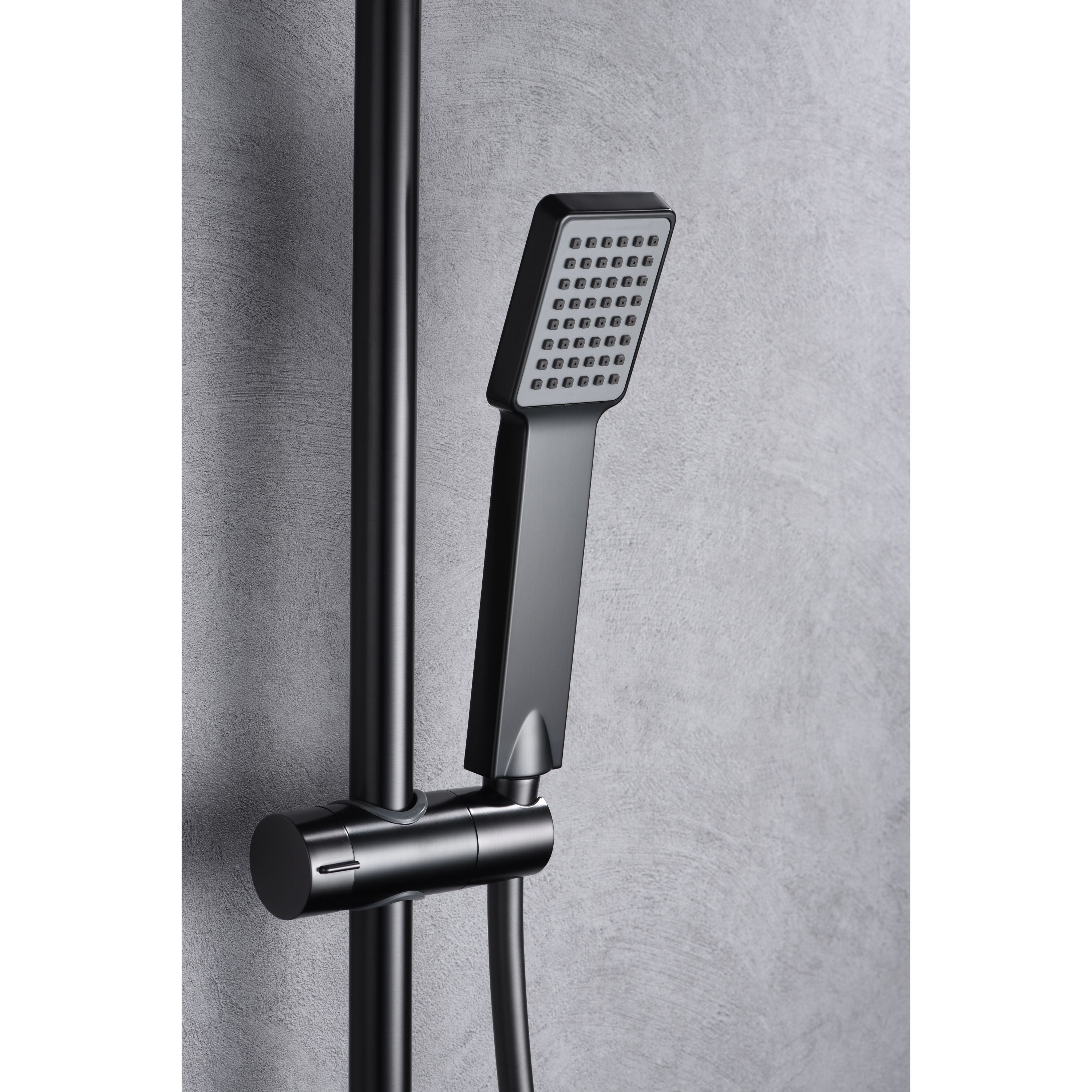 IMEX Set doccia monocomando ART in ottone con miscelatore asta doccia estensibile acciaio inox S304 soffione extra piatto 20x20 cm anticalcare finitura PVD black gun metal Imex-BDAR025-BGM