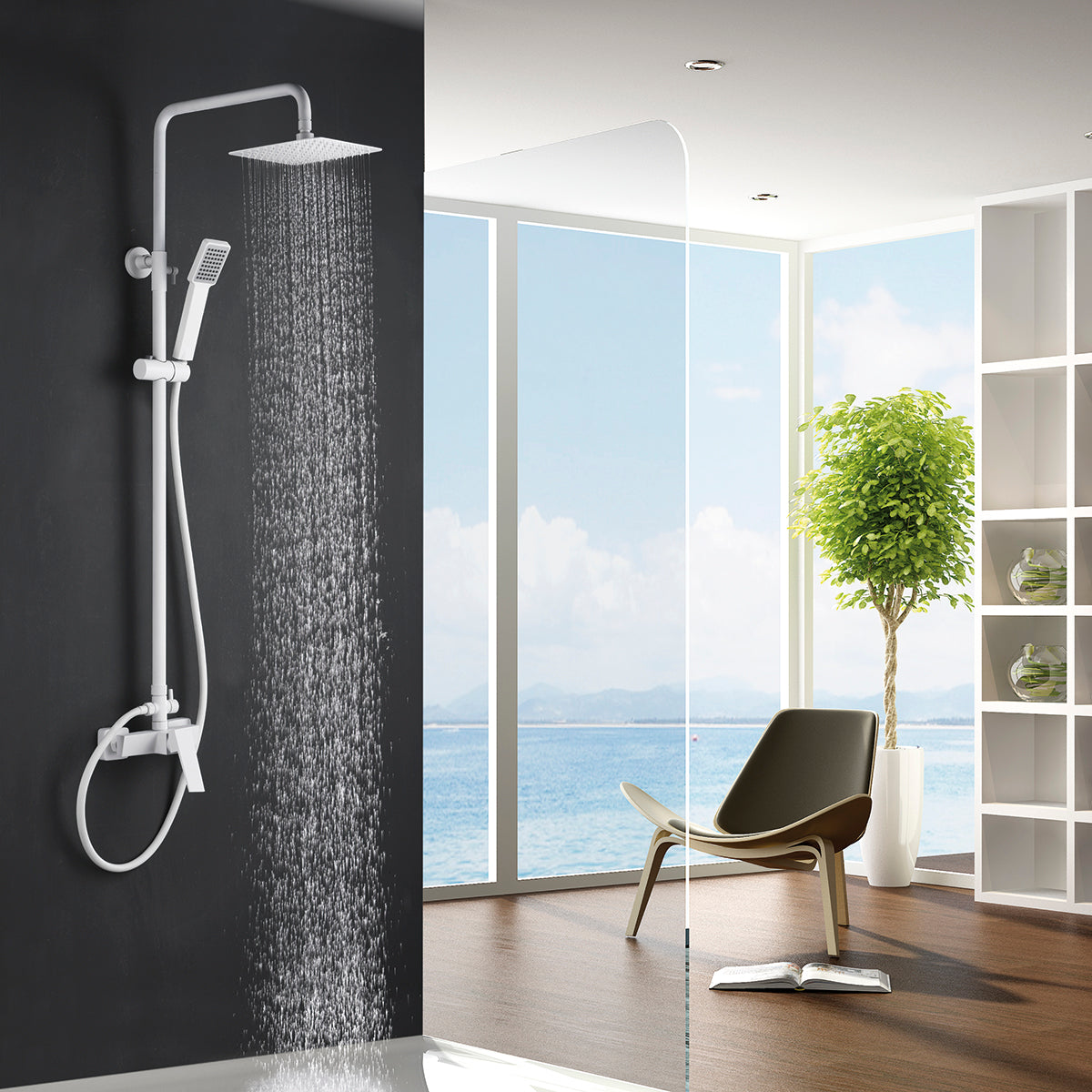 IMEX Set doccia monocomando colonna doccia miscelatore bianco opaco acciaio inox S304 e ottone asta estensibile soffione extra piatto 20x20 cm anticalcare cartuccia ceramica Ø35 mm Imex-BDAR025-BL