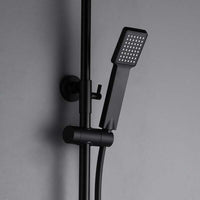 IMEX Colonna doccia monocomando nero opaco in acciaio inox e ottone con asta estensibile soffione extra piatto 20x20 cm anticalcare supporto regolabile cartuccia ceramica Ø35 mm tubo flessibile 1