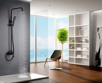 IMEX Colonna doccia monocomando nero opaco in acciaio inox e ottone con asta estensibile soffione extra piatto 20x20 cm anticalcare supporto regolabile cartuccia ceramica Ø35 mm tubo flessibile 1