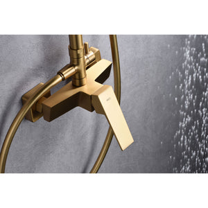 IMEX Colonna doccia monocomando oro spazzolato in ottone e acciaio inox S304 con soffione extra piatto Ø20 cm anticalcare asta doccia estensibile cartuccia ceramica Ø35 mm tubo flessibile PVC 15