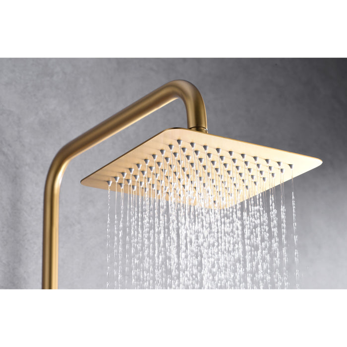 IMEX Colonna doccia monocomando oro spazzolato in ottone e acciaio inox S304 con soffione extra piatto Ø20 cm anticalcare asta doccia estensibile cartuccia ceramica Ø35 mm tubo flessibile PVC 15