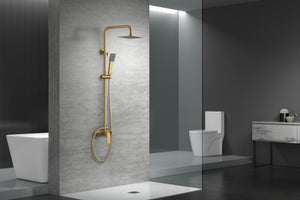 IMEX Colonna doccia monocomando oro spazzolato in ottone e acciaio inox S304 con soffione extra piatto Ø20 cm anticalcare asta doccia estensibile cartuccia ceramica Ø35 mm tubo flessibile PVC 15
