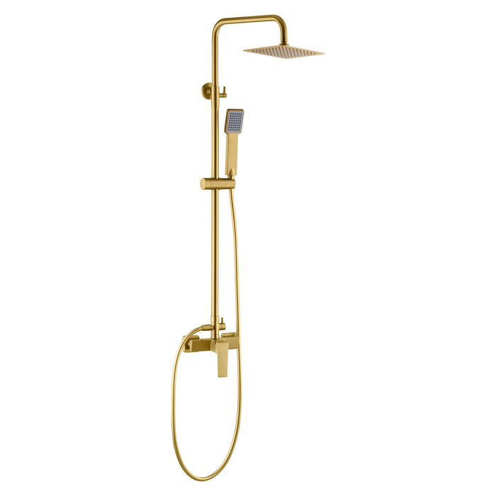 IMEX Colonna doccia monocomando oro spazzolato in ottone e acciaio inox S304 con soffione extra piatto Ø20 cm anticalcare asta doccia estensibile cartuccia ceramica Ø35 mm tubo flessibile PVC 15