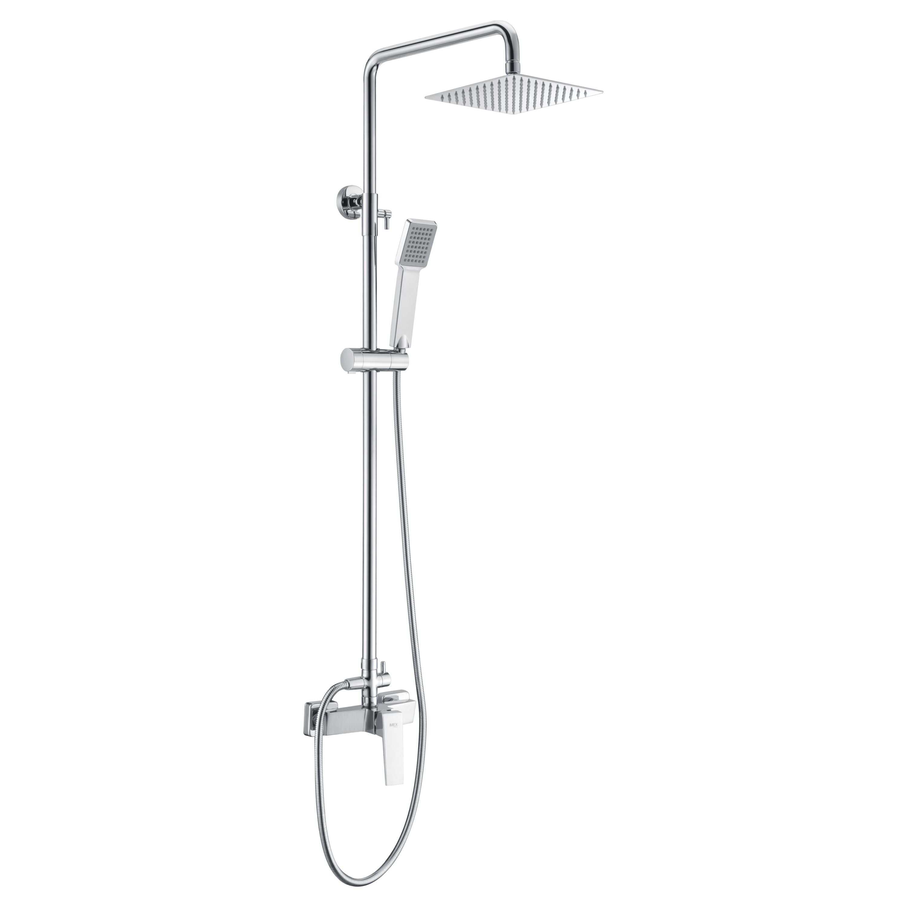 IMEX Set doccia monocomando colonna doccia miscelatore cromata Acciaio Ottone asta estensibile soffione extra piatto Ø20 anticalcare cartuccia ceramica Ø35mm tubo e maniglia serie ART Imex-BDAR025