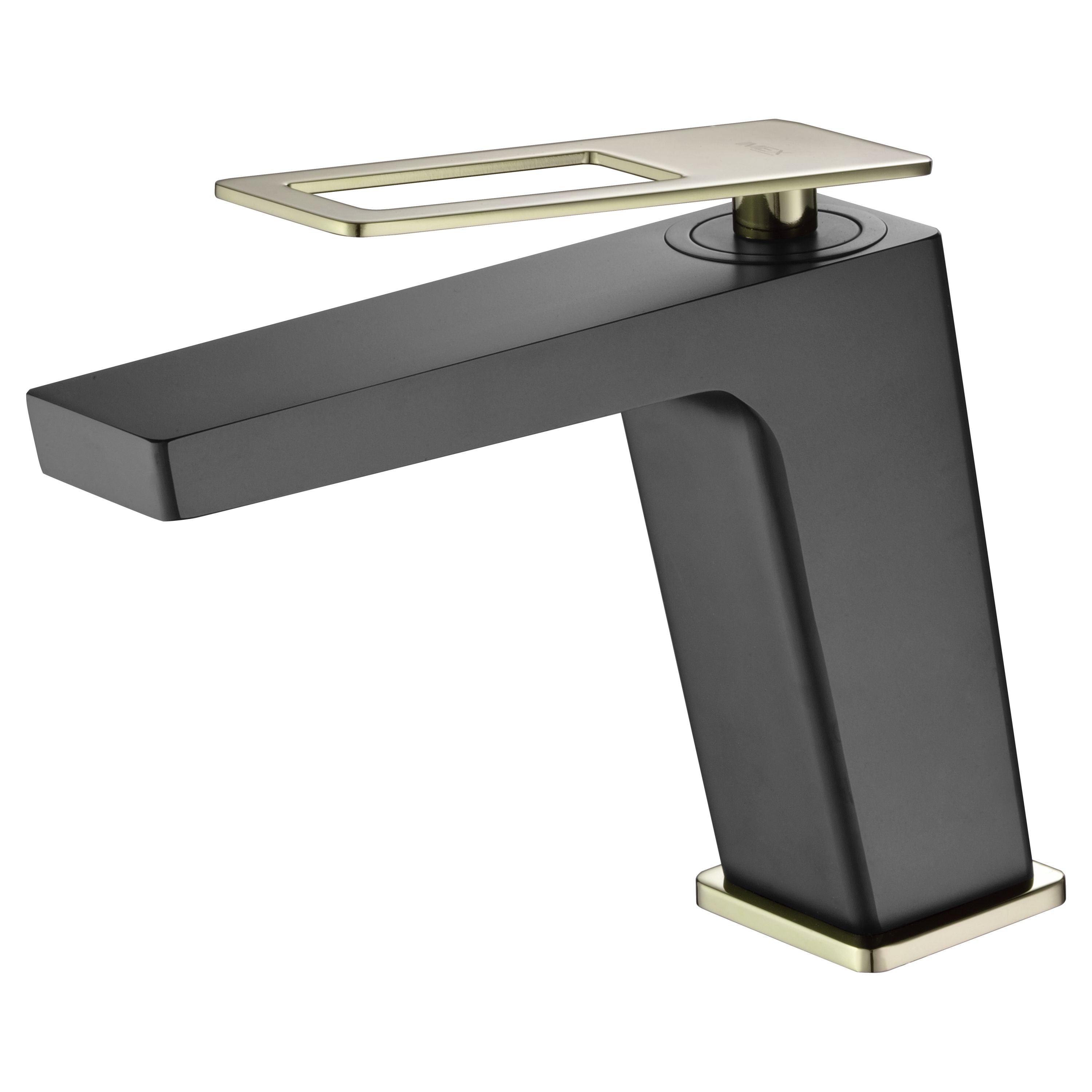 IMEX Miscelatore monocomando lavabo nero opaco con accenti oro lucido in ottone e zama cartuccia ceramica Ø26 mm set 2 flessibili 3-8 inclusi altezza 153 mm canna 140 mm – Serie SUECIA BDC032-1NGO