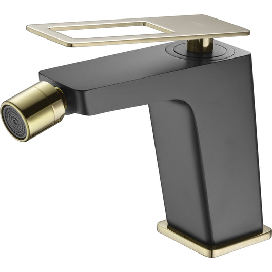 IMEX Miscelatore monocomando bidet nero opaco oro lucido in ottone e zama con cartuccia ceramica Ø26 mm e 2 flessibili 3-8 inclusi – Modello Serie SUECIA BDC032-2NGOLD