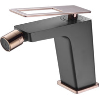 IMEX Miscelatore bidet monocomando nero opaco e oro rosa in ottone e zama con cartuccia ceramica Ø26 mm e 2 flessibili 3-8 inclusi modello Imex-BDC032-2NOR Serie SUECIA
