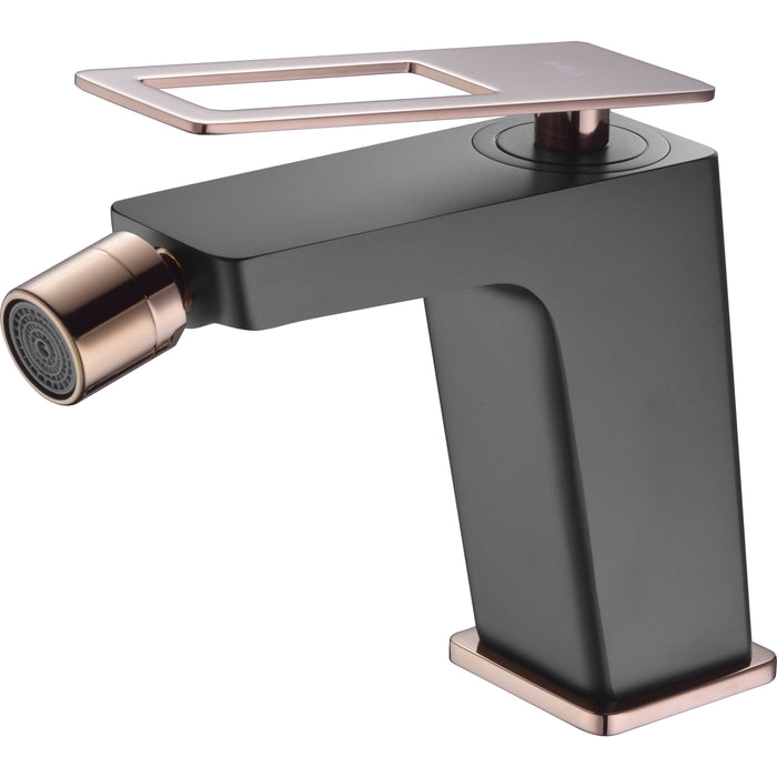 IMEX Miscelatore bidet monocomando nero opaco e oro rosa in ottone e zama con cartuccia ceramica Ø26 mm e 2 flessibili 3-8 inclusi modello Imex-BDC032-2NOR Serie SUECIA
