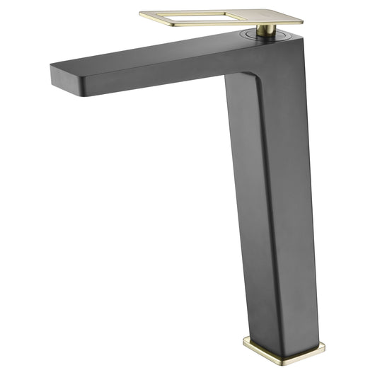 IMEX Miscelatore monocomando per lavabo alto in ottone nero opaco con accenti oro lucido cartuccia ceramica Ø26 mm TOP set 2 flessibili 3-8 inclusi altezza 289 mm modello BDC032-3NGOLD