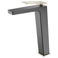 IMEX Miscelatore monocomando per lavabo alto in ottone nero opaco con accenti oro lucido cartuccia ceramica Ø26 mm TOP set 2 flessibili 3-8 inclusi altezza 289 mm modello BDC032-3NGOLD