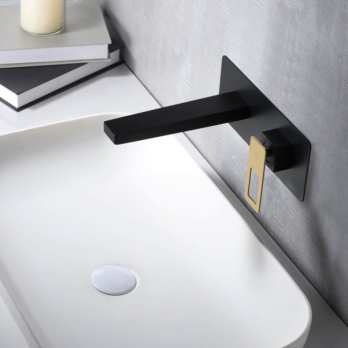 IMEX Miscelatore incasso lavabo monocomando in ottone e zama nero opaco con accenti oro lucido due parti indipendenti corpo incassato parete con scatola di registrazione - Modello SUECIA Imex-BDC032