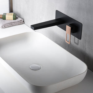 IMEX Miscelatore incasso lavabo monocomando in ottone e zama nero opaco con accenti oro rosa corpo incassato a parete con scatola di registrazione centralina integrata - modello Imex-BDC032-4NOR SUE