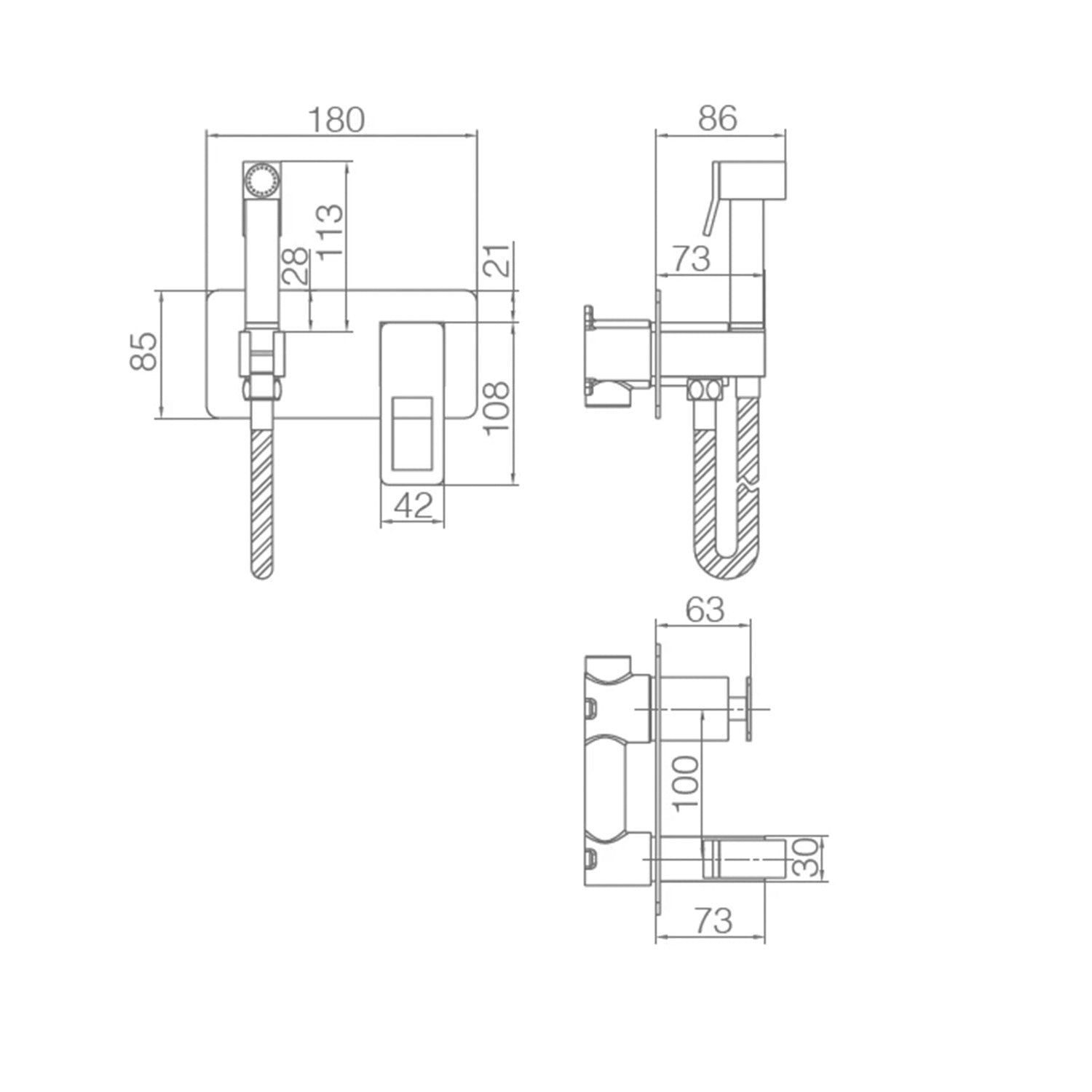 IMEX Miscelatore incasso bidet monocomando cromato in ottone e acciaio con doccetta una posizione e tubo flessibile rinforzato modello Imex-BDC032-5 Suecia