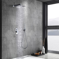 IMEX Kit incasso doccia miscelatore cromato acciaio inox S304 e ottone 2 vie soffione 25x25 cm anticalcare tubo flessibile PVC 150 cm cartuccia monocomando 35 mm maniglia supporto a parete Imex-BDC03