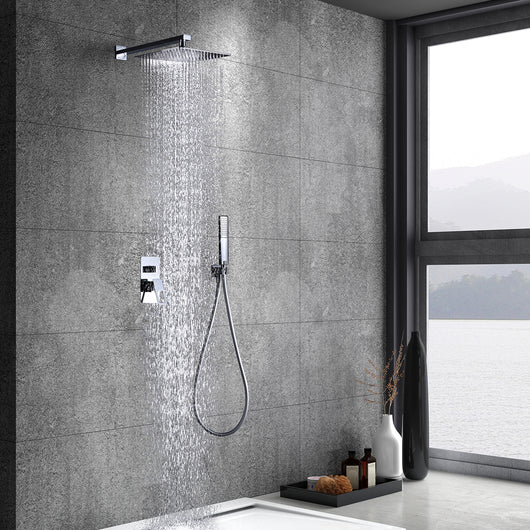 IMEX Kit incasso doccia miscelatore cromato acciaio inox S304 e ottone 2 vie soffione 25x25 cm anticalcare tubo flessibile PVC 150 cm cartuccia monocomando 35 mm maniglia supporto a parete Imex-BDC03