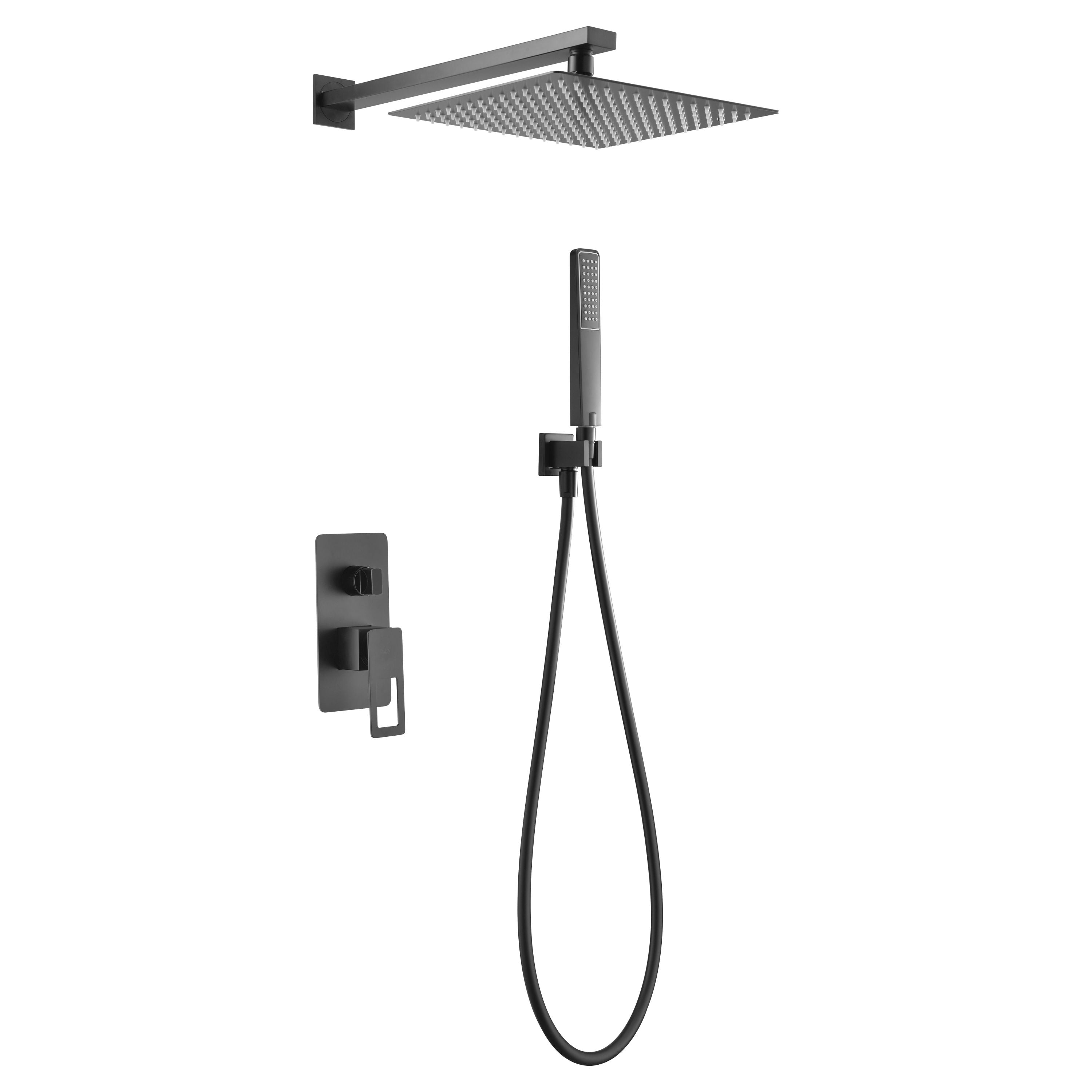 IMEX Kit Incasso Doccia Nero Opaco in Acciaio e Ottone Soffione 25x25 cm Inox S304 Extra Piatto Miscelatore Monocomando 2 Vie Tubo Flessibile PVC 150 cm Doccetta Tonda Supporto Parete - Imex-BDC