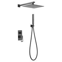 IMEX Kit Incasso Doccia Nero Opaco in Acciaio e Ottone Soffione 25x25 cm Inox S304 Extra Piatto Miscelatore Monocomando 2 Vie Tubo Flessibile PVC 150 cm Doccetta Tonda Supporto Parete - Imex-BDC