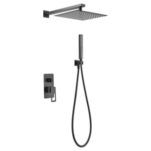 IMEX Kit Incasso Doccia Nero Opaco in Acciaio e Ottone Soffione 25x25 cm Inox S304 Extra Piatto Miscelatore Monocomando 2 Vie Tubo Flessibile PVC 150 cm Doccetta Tonda Supporto Parete - Imex-BDC