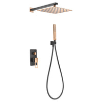 IMEX Kit incasso doccia miscelatore corpo in ottone nero opaco e acciaio inox soffione 25x25 cm acciaio S304 oro rosa lucido anticalcare cartuccia monocomando Ø35 mm tubo flessibile PVC nero-oro rosa