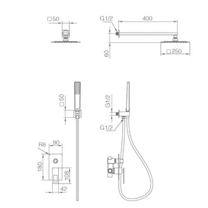 IMEX Kit incasso doccia miscelatore cromato acciaio inox S304 e ottone 2 vie soffione 25x25 cm anticalcare tubo flessibile PVC 150 cm cartuccia monocomando 35 mm maniglia supporto a parete Imex-BDC03