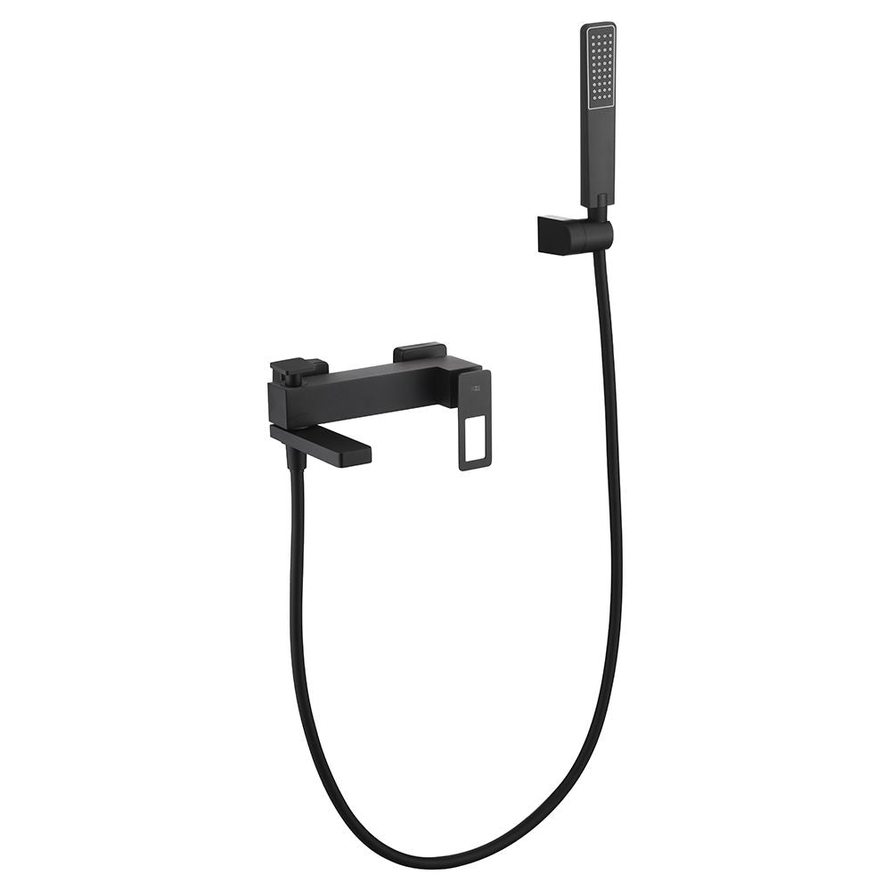 IMEX Miscelatore vasca-doccia nero opaco in ottone e zama con tubo flessibile PVC 180 cm supporto doccia ABS cartuccia ceramica Ø35 mm modello Imex-BDC032-7NG Suecia
