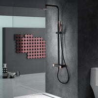 IMEX Colonna doccia miscelatore nero-oro rosa in acciaio inox S304 e ottone asta estensibile soffione extra piatto 20x20 cm anticalcare supporto regolabile cartuccia ceramica Ø35 mm flessibile 1