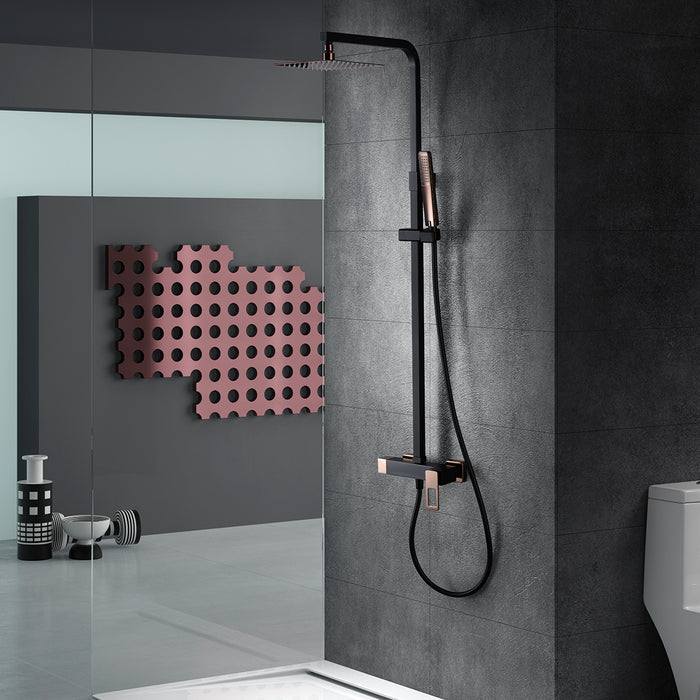 IMEX Colonna doccia miscelatore nero-oro rosa in acciaio inox S304 e ottone asta estensibile soffione extra piatto 20x20 cm anticalcare supporto regolabile cartuccia ceramica Ø35 mm flessibile 1