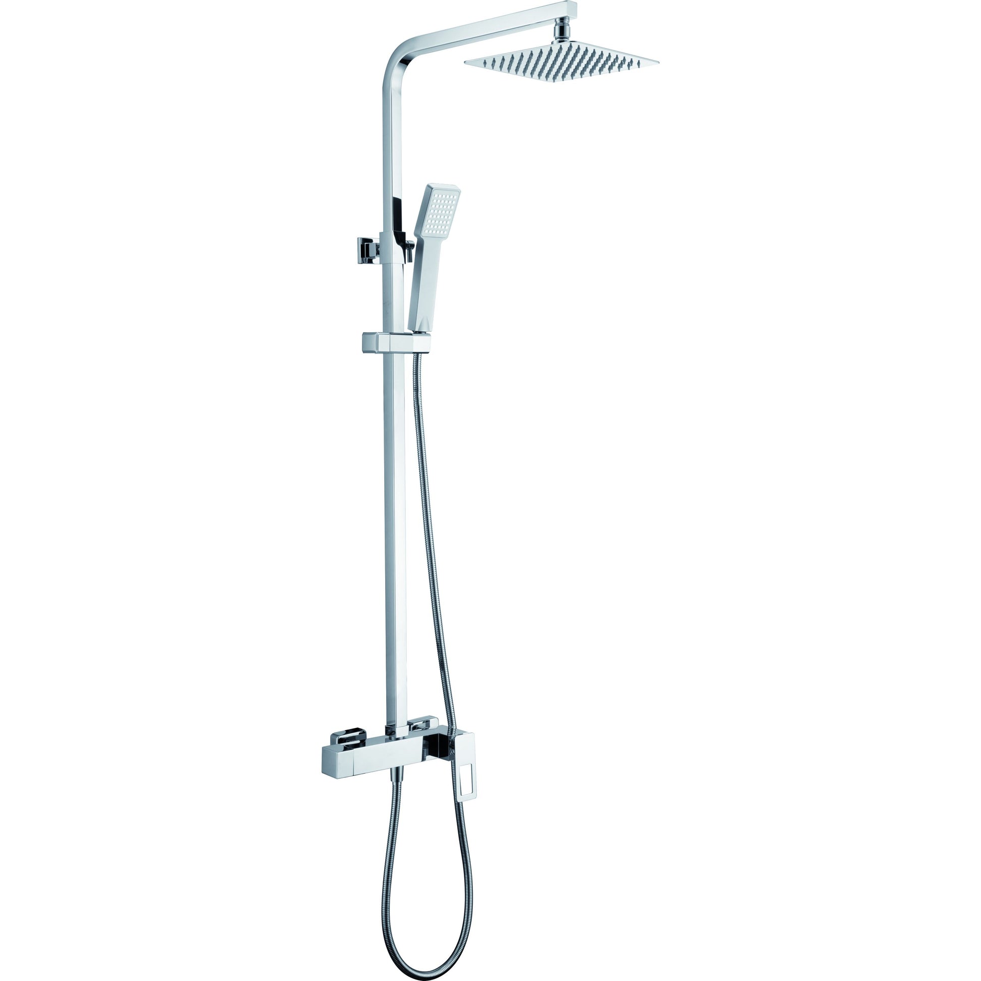 IMEX Set doccia miscelatore monocomando cromata acciaio inox S304 e ottone asta estensibile soffione extrapiatto 20x20 cm anticalcare cartuccia ceramica Ø35mm tubo 15 m modello Imex-BDC032