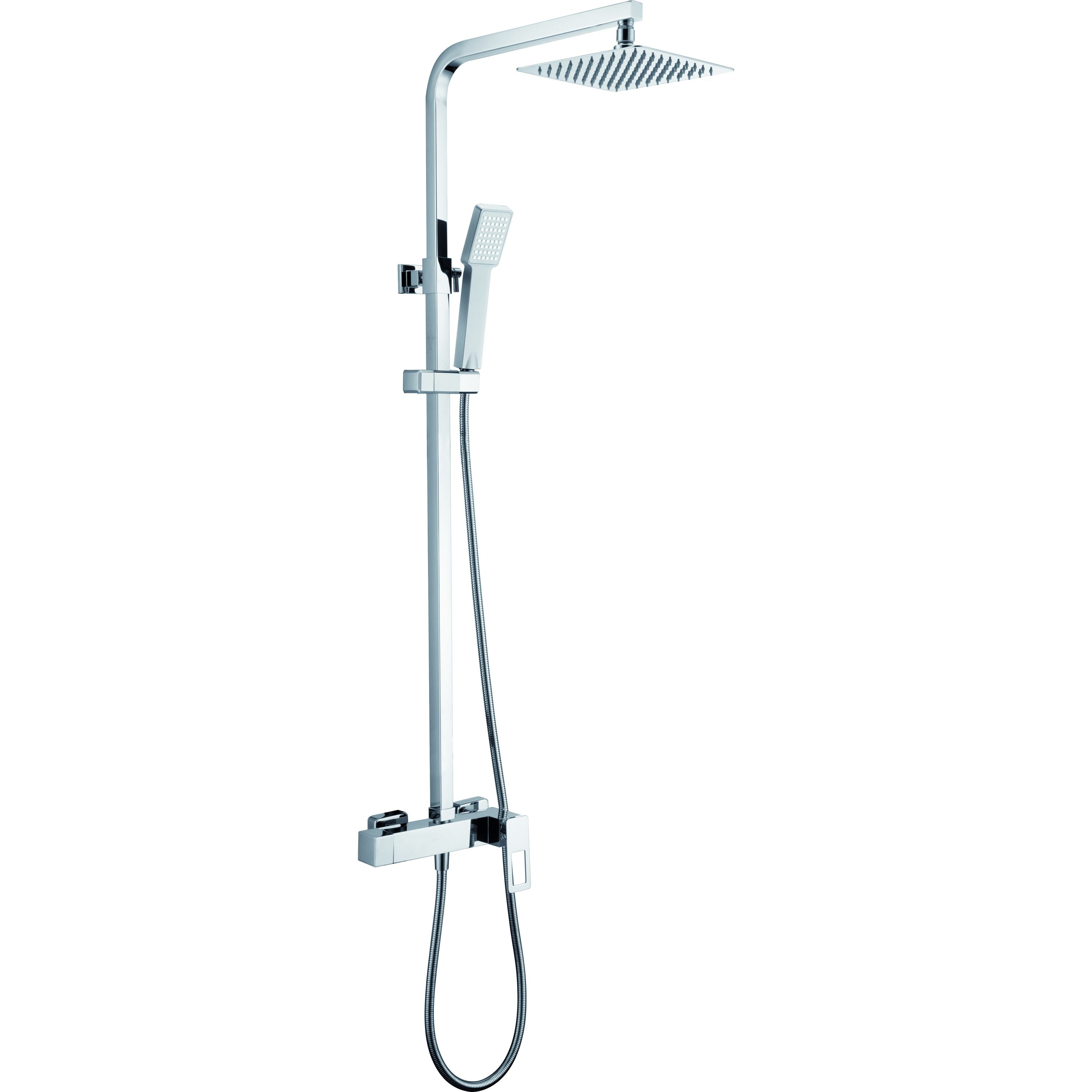 IMEX Set doccia miscelatore monocomando cromata acciaio inox S304 e ottone asta estensibile soffione extrapiatto 20x20 cm anticalcare cartuccia ceramica Ø35mm tubo 15 m modello Imex-BDC032