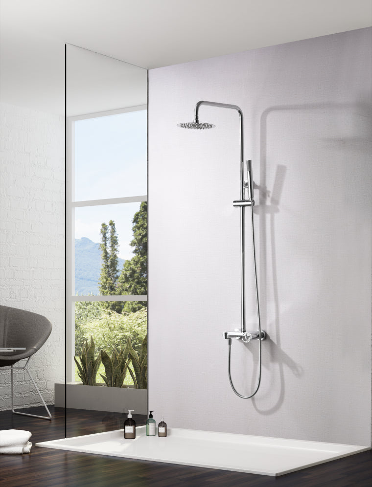 IMEX Set doccia monocomando Olimpo cromato in acciaio inox S304 e ottone soffione anticalcare Ø20 cm extra piatto asta estensibile cartuccia ceramica Ø35 mm tubo flessibile 15 m finitura cromo