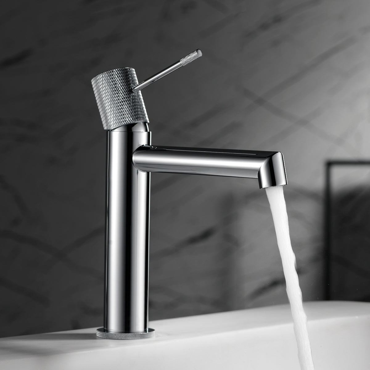 IMEX Miscelatore lavabo monocomando cromato in ottone e zama con cartuccia ceramica Ø26 mm TOP set 2 flessibili 3-8 inclusi altezza 200 mm canna 150 mm modello BDD038-1