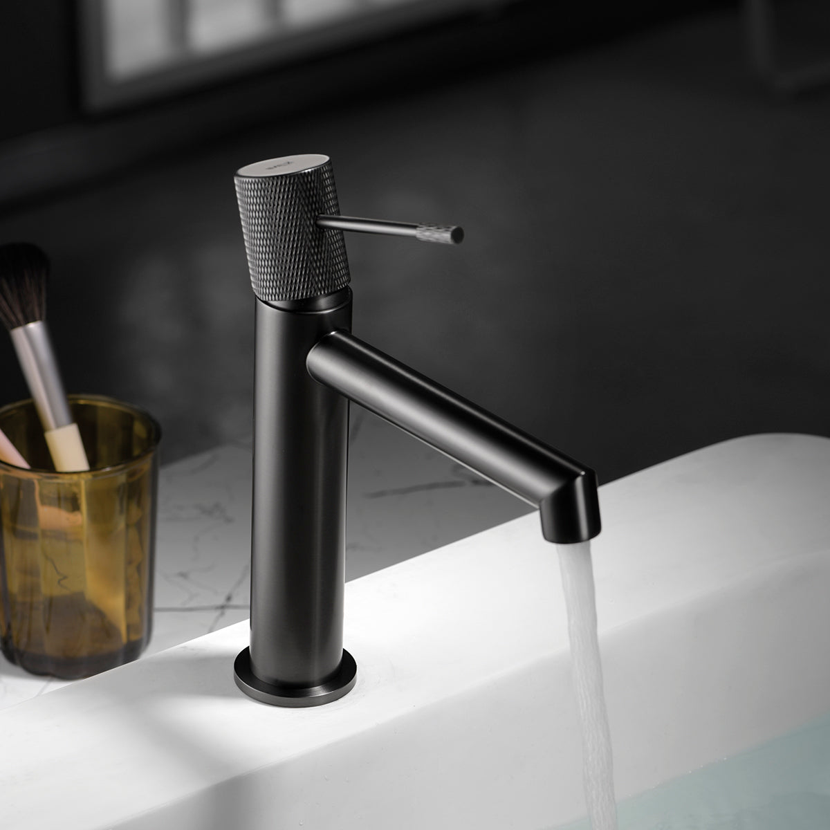 IMEX Miscelatore monocomando lavabo in ottone nero opaco con cartuccia ceramica Ø26 mm TOP 2 flessibili 3-8 inclusi altezza 200 mm canna 150 mm – Modello BDD038-1NG