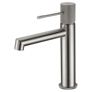 IMEX Miscelatore monocomando lavabo in ottone con finitura nichel spazzolato cartuccia ceramica Ø26 mm TOP 2 flessibili 3-8 inclusi altezza 200 mm canna 150 mm – modello Line BDD038-1NQ