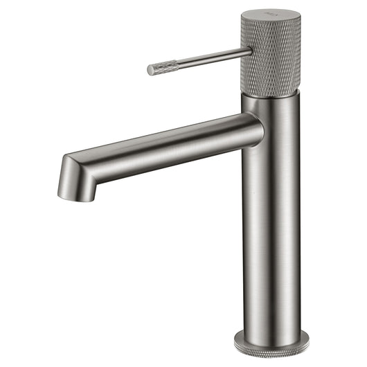IMEX Miscelatore monocomando lavabo in ottone con finitura nichel spazzolato cartuccia ceramica Ø26 mm TOP 2 flessibili 3-8 inclusi altezza 200 mm canna 150 mm – modello Line BDD038-1NQ