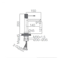 IMEX Miscelatore lavabo monocomando in ottone con finitura oro rosa spazzolato cartuccia ceramica Ø26 mm TOP set 2 flessibili 3-8 inclusi altezza 200 mm canna 150 mm – Modello BDD038-1ORC