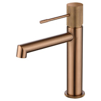 IMEX Miscelatore lavabo monocomando in ottone con finitura oro rosa spazzolato cartuccia ceramica Ø26 mm TOP set 2 flessibili 3-8 inclusi altezza 200 mm canna 150 mm – Modello BDD038-1ORC