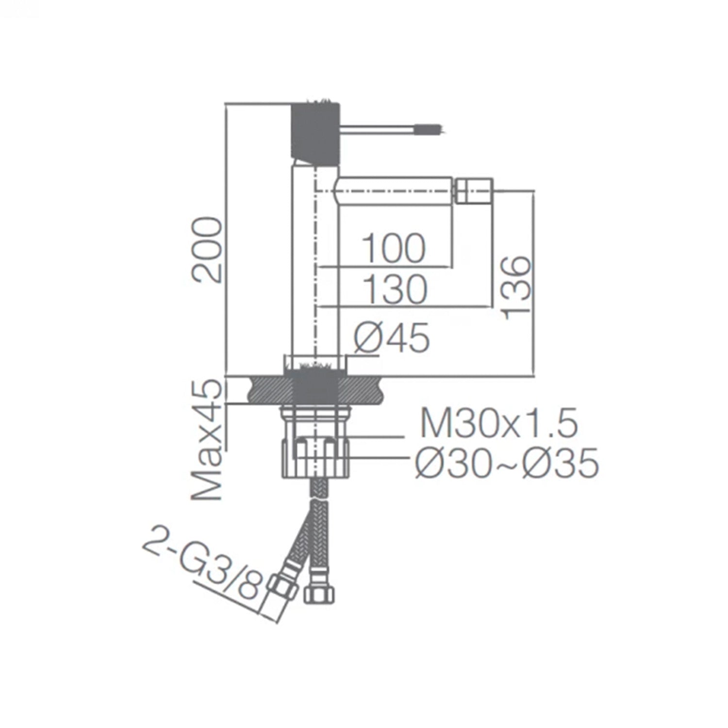 IMEX Miscelatore bidet monocomando in ottone cromato con cartuccia ceramica Ø26 mm e set 2 flessibili 3-8 inclusi altezza 200 mm canna 130 mm modello BDD038-2 Line