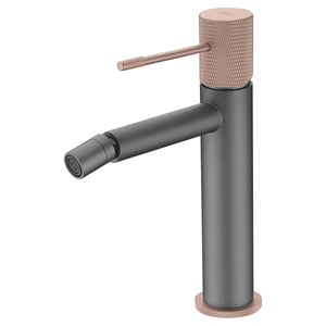 IMEX Miscelatore bidet monocomando in ottone con finitura nero e oro rosa opaco cartuccia ceramica Ø26 mm 2 flessibili 3-8 inclusi altezza 200 mm canna 130 mm – Modello BDD038-2GC