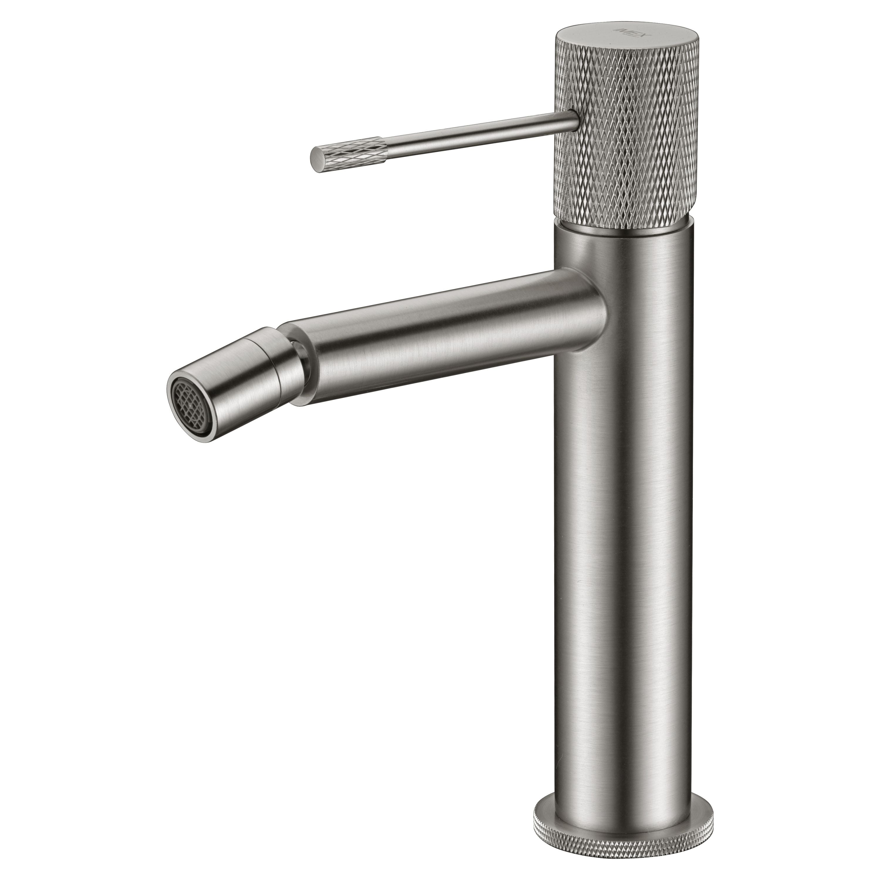 IMEX Miscelatore bidet monocomando ottone finitura nichel spazzolato cartuccia ceramica Ø26 mm 2 flessibili 3-8 inclusi altezza 200 mm canna 130 mm modello BDD038-2NQ