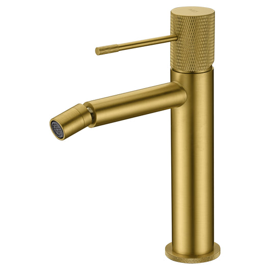 IMEX Miscelatore bidet monocomando in ottone oro spazzolato con cartuccia ceramica Ø26 mm e 2 flessibili 3-8 inclusi altezza 200 mm canna 130 mm - Modello BDD038-2OC