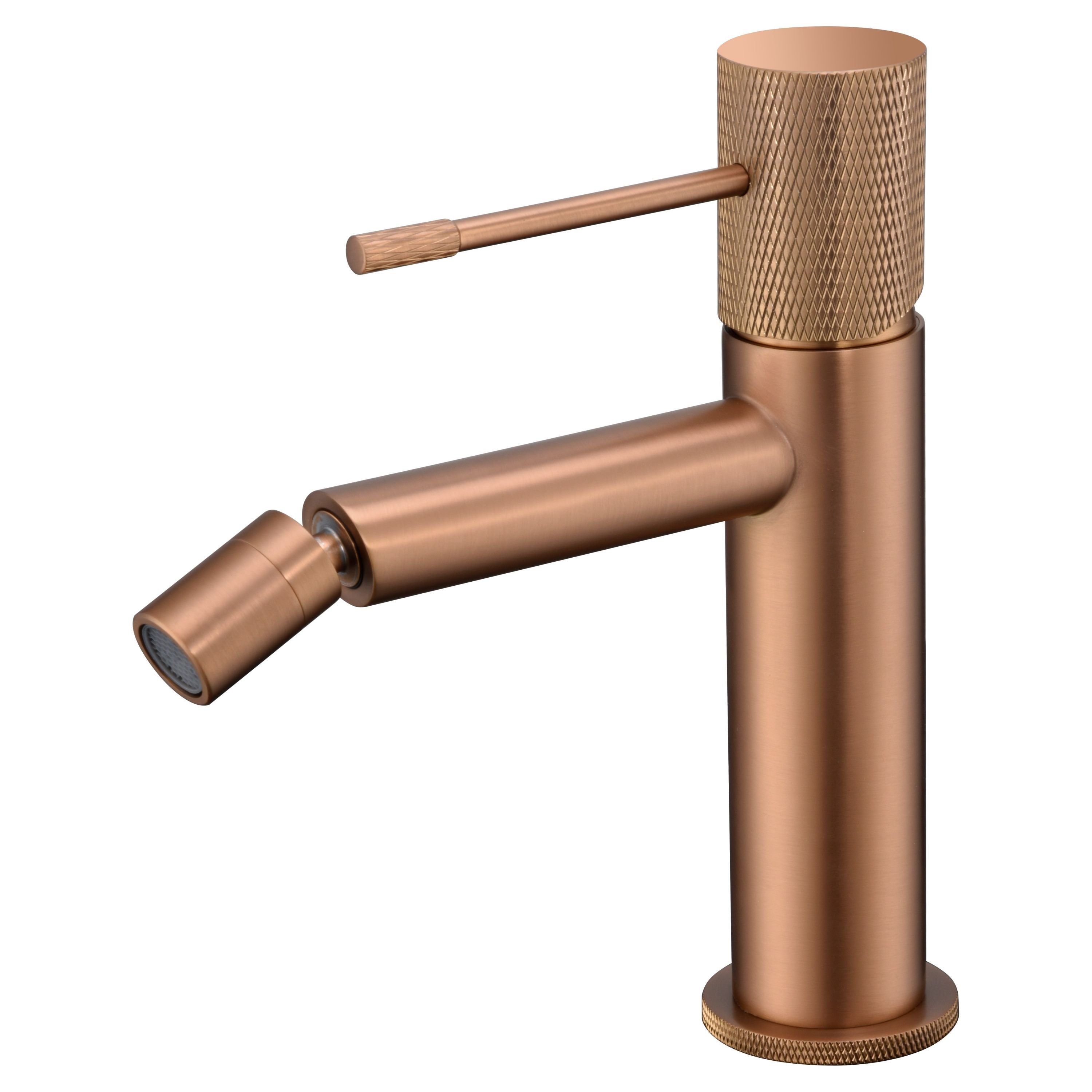 IMEX Miscelatore bidet monocomando in ottone con finitura oro rosa spazzolato cartuccia ceramica Ø26 mm TOP 2 flessibili 3-8 inclusi altezza 200 mm canna 130 mm – Modello BDD038-2ORC Line