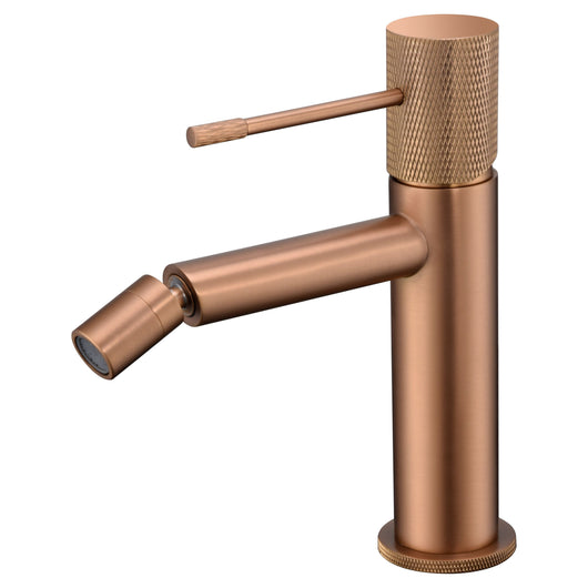 IMEX Miscelatore bidet monocomando in ottone con finitura oro rosa spazzolato cartuccia ceramica Ø26 mm TOP 2 flessibili 3-8 inclusi altezza 200 mm canna 130 mm – Modello BDD038-2ORC Line