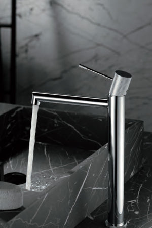 IMEX Miscelatore lavabo alto in ottone cromato con cartuccia ceramica Ø26 mm TOP e set 2 flessibili 3-8 inclusi altezza 322 mm canna 173 mm modello BDD038-3